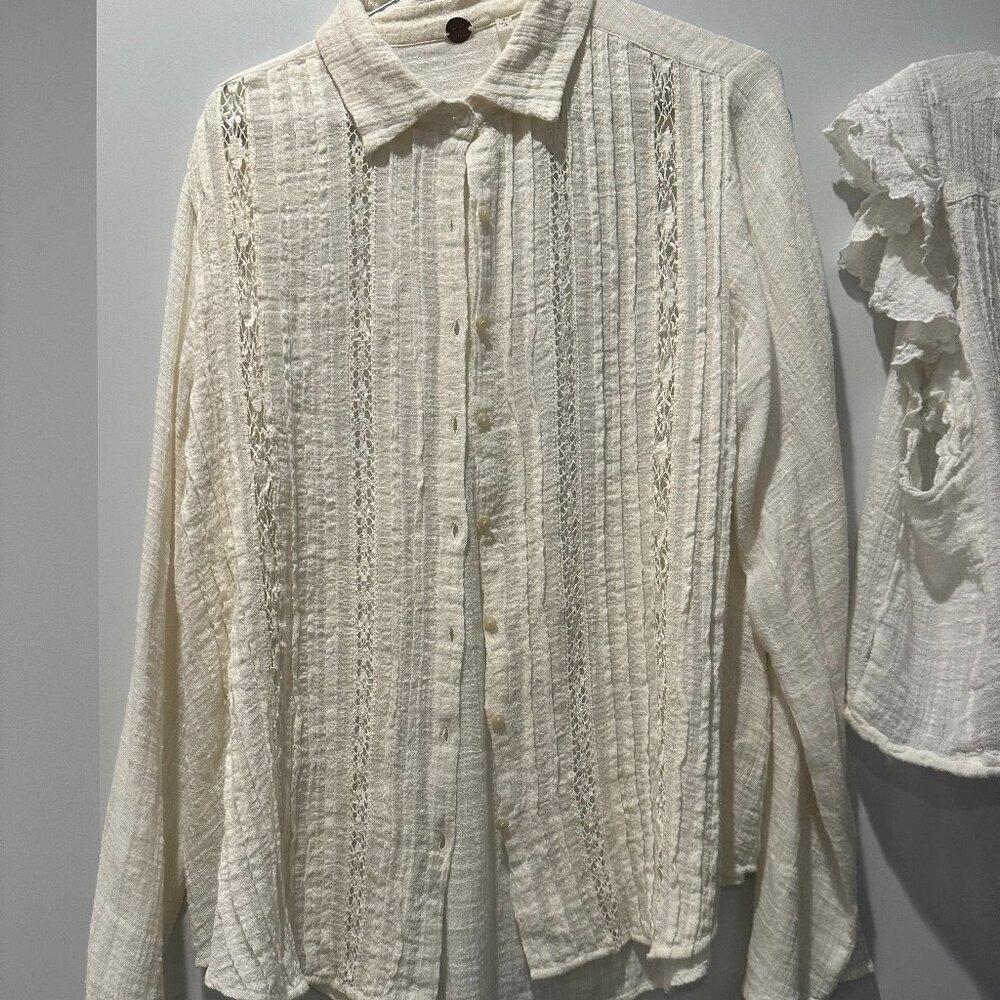 Free People - Long Sleeve White Gauze Shirt - Xtra Small
